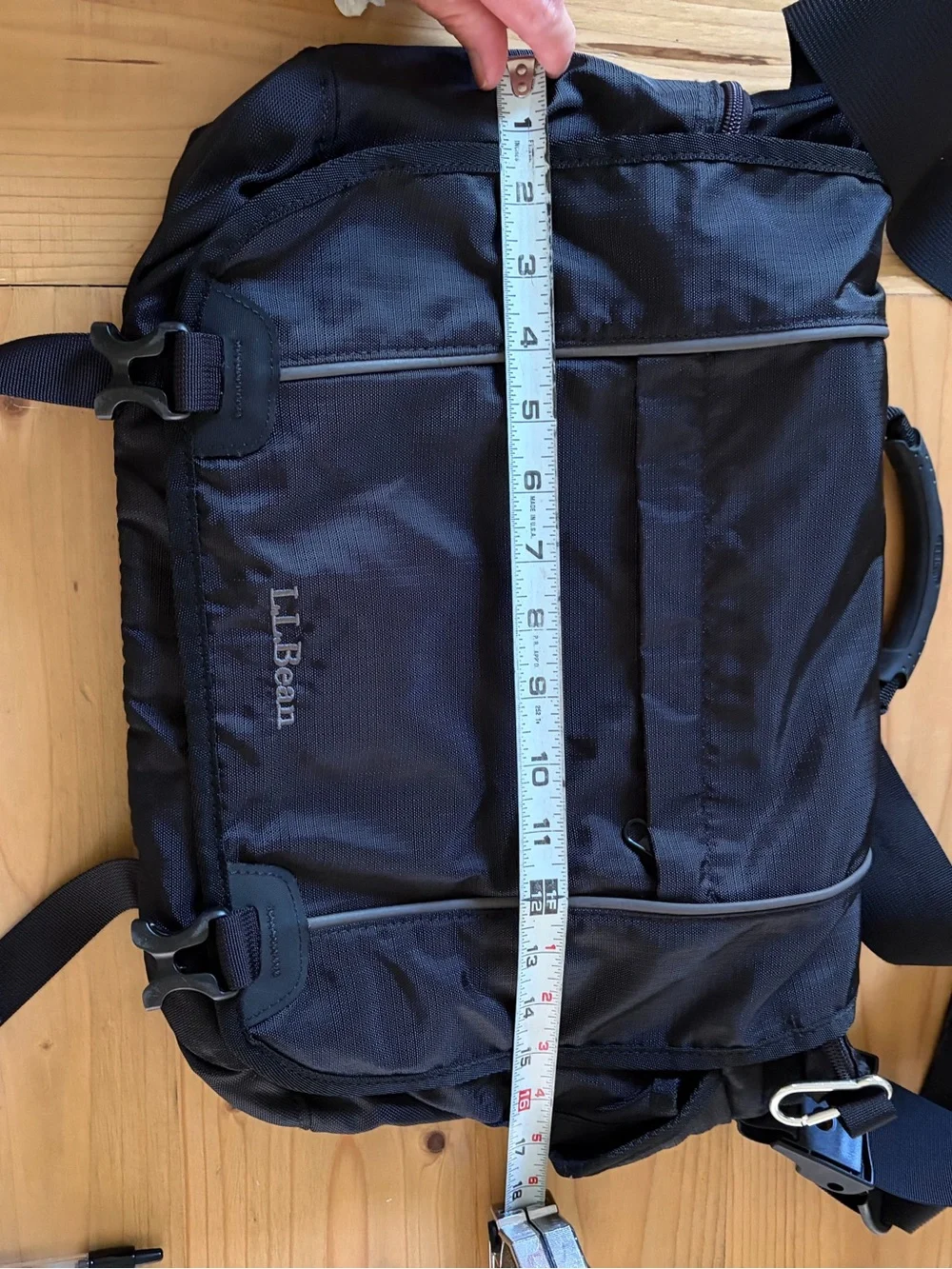 L.L. Bean black nylon Messenger bag crossbody, laptop, computer travel shoulder